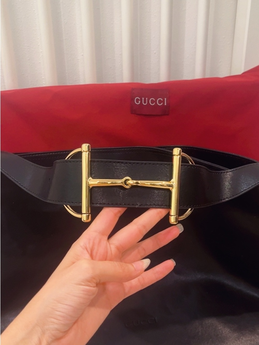 Others Follow Black Shoulder Bag with Gold Horsebit Hardware